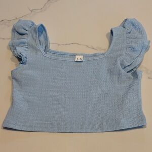 Light Blue Girls Ruffle Sleeve Top- size 10